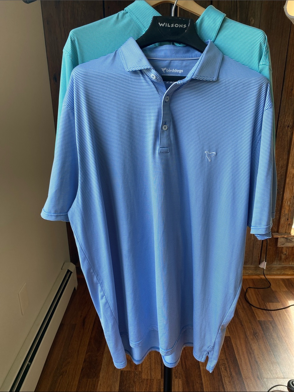 Bird Dog Gary’s Anatomy stripe silky short sleeve polo x 2 Sz 2XL like new!